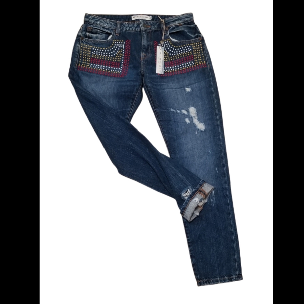 ANTHROPOLOGIE Artisan De Luxe / Distressed Denim 8.5"Rise NEW Jeans Size 25